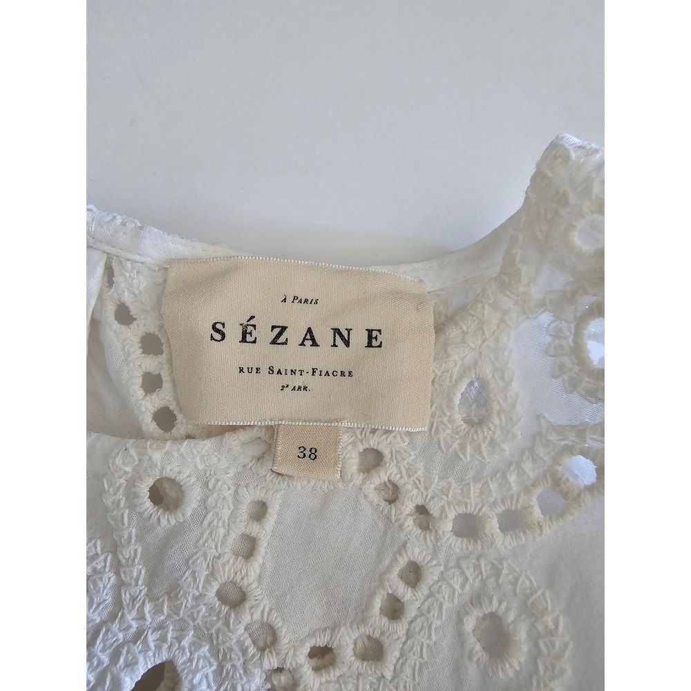 Sezane Anabelle White Eyelet blouse Ivory short Sleeve top cottagecore 38/6/Med - Picture 6 of 9